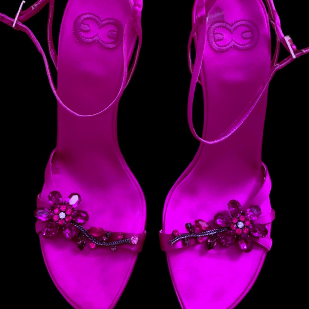 Vintage Escada Couture Diamanté Swarovski Crystal Silk Strappy Ankle Strap Heels - Picture 2 of 7